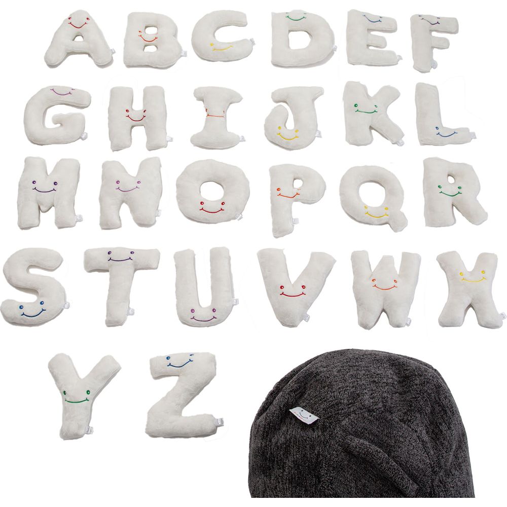 Alphabet Plush Set - Cream Letters with Dark Grey Bag