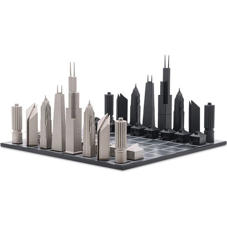 Chicago Edition Stainless Steel Chess Set with Wood Map Board