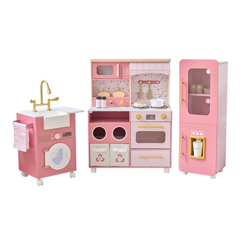 Little Chef Savannah Wooden Play Kitchen with 3 Modular Pieces - Pink