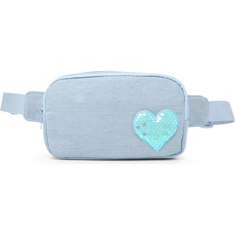 Sequin Heart Belt Bag for Kids - Blue (Denim)