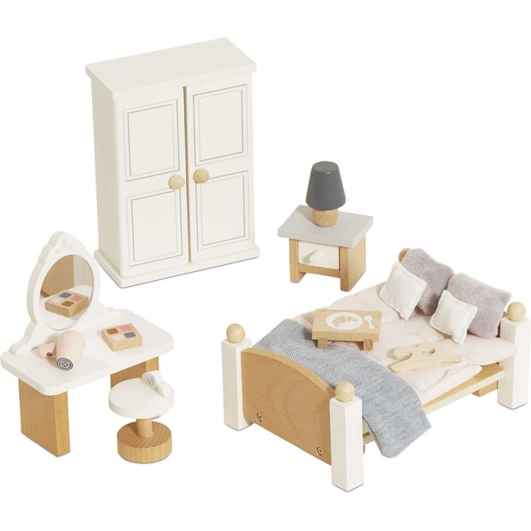 Wooden Dollhouse Bedroom Furniture Set - 19 Pieces